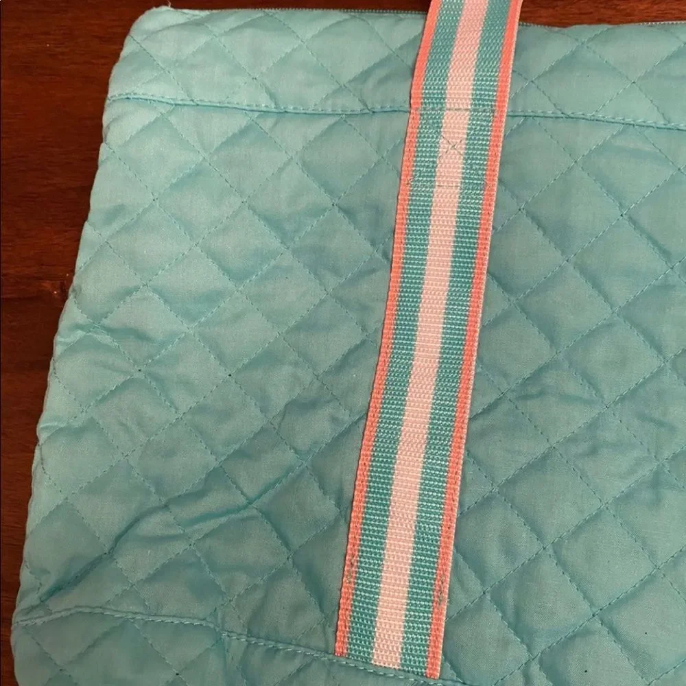 Quilted aquamarime color thick strap tote bag